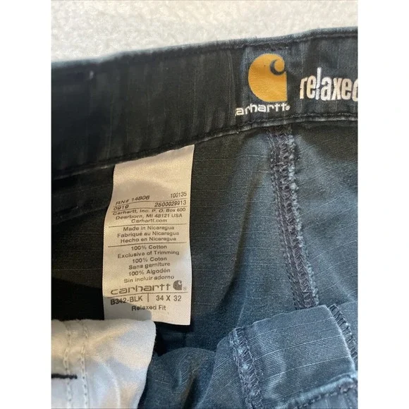 Carhartt Double Knee Cargo Pants Mens Size 34x32 Black Workwear Streetwear - Picture 2 of 8